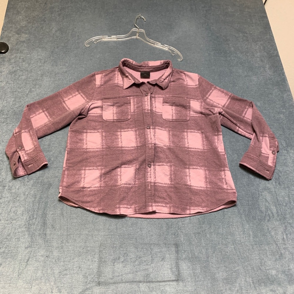 32 Degrees Heat Shirt Women Large Purple Plaid Collared Button Front Long Sleeve